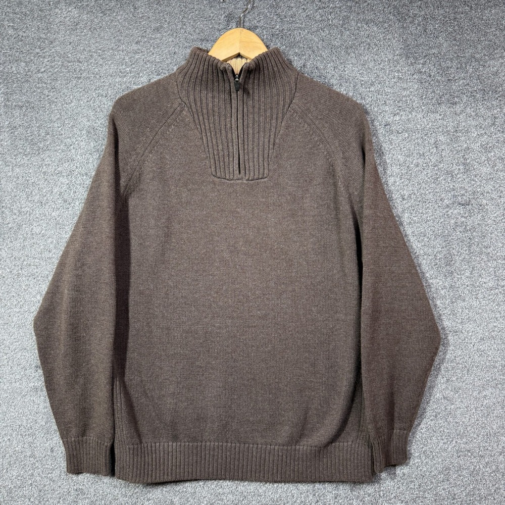 Eddie Bauer Sweater Mens L Brown Quarter Zip Smart Fabric Cotton Blend Large